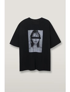 Madmext Women's Black Oversized Printed T-Shirt