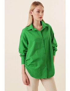 Bigdart 20132 Yarn Gathered Oversize Shirt - Green