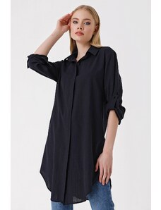 Bigdart 5885 Long Linen Shirt - Black