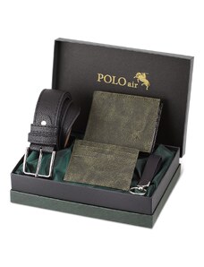 Polo Air Belt, Wallet, Card Holder, Keychain, Green Set in a Gift Box