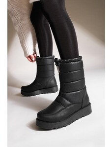 Marjin Dámské sněhové boty s tlustými Srby a střihovými bedry, zip vpředu s elasticitou Deviza, černé