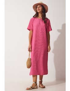 Happiness İstanbul Women's Pink Loose Long Daily Casual Knitted Dress