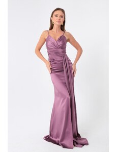 Lafaba Women's Lavender Straps Long Satin Evening Dress & Prom Dress