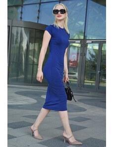 Madmext Navy Blue Basic Half Turtleneck Long Dress