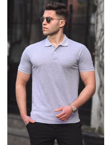 Madmext Basic Gray Polo Neck Men's T-Shirt 5101