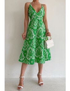 Madmext zelené vzorované midi šaty s nízkým výstřihem