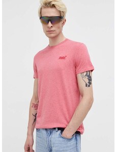 Bavlněné tričko Superdry růžová barva, s aplikací