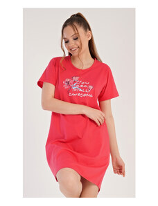 Vienetta Dámská noční košile s krátkým rukávem Cassie, barva korálová, 100% bavlna