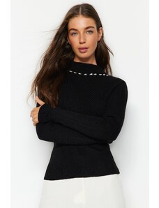 Trendyol černý kámen vyšívaný pletený svetr