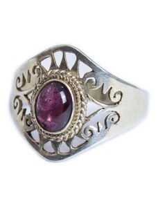 Stříbrný prsten vykládaný almandinem, AG 925/1000, 3g, Nepál 52 , Vínová , Nepál , Ag925, 3g