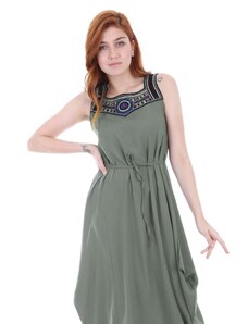 Bigdart 1512 Dress With Embroidery On The Front - Khaki