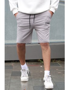 Madmext Dyed Gray Printed Men's Capri Shorts 5487