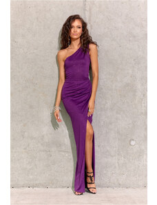FLIKE Dámské společenské šaty SUK0274 tmavě fialová třpyt - Roco Fashion
