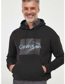 Bavlněná mikina Calvin Klein pánská, černá barva, s kapucí, s potiskem