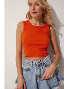 Happiness İstanbul Women's Orange Halterneck Crop Knitted Blouse