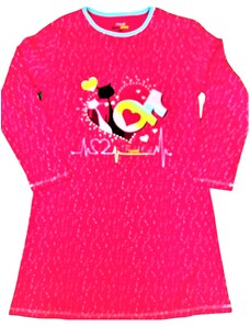 KUGO-Dívčí noční košile dlouhý rukáv TIK TOK tmavě růžová