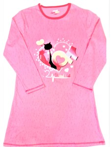 KUGO-Dívčí noční košile dlouhý rukáv TIK TOK Černá Kočka světle růžová K světle růžová