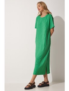 Happiness İstanbul Women's Green Loose Long Daily Summer Knitted Dress