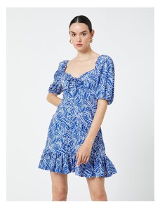Koton Tropical Patterned Mini Dress Sweetheart Neck