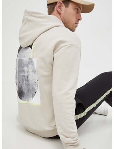 Bavlněná mikina Calvin Klein pánská, béžová barva, s kapucí, s potiskem