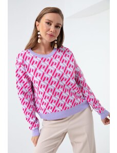 Lafaba Women's Lilac Crew Neck Patterned Knitwear Sweater