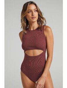 Madmext Brown Ripped Detailed Basic Bodysuit