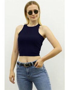 Madmext Mad Girls Navy Blue Crop Top Mg361