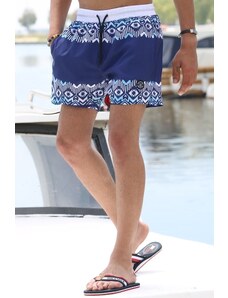 Madmext Navy Blue Patterned Swim Shorts With Pocket 5788