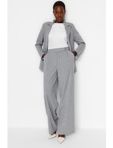 Trendyol šedé široké nohavice třpytky detailní tkané pruhované kalhoty