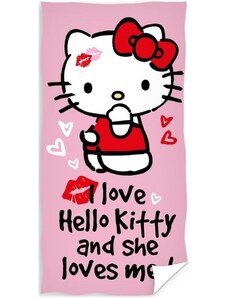 Carbotex Bavlněná plážová osuška Hello Kitty - motiv Love - 100% bavlna - 70 x 140 cm