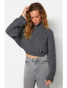 Trendyol antracitový pletený podrobný pletený svetr