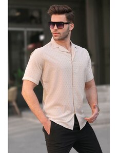 Madmext Beige Slim Fit 100% Cotton Short Sleeve Men's Shirt 5585