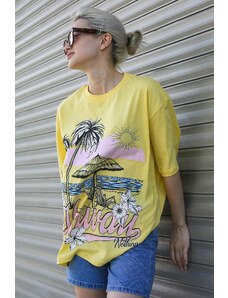 Madmext Yellow Printed Women's Crew Neck T-Shirt