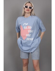 Madmext Mad Girls Blue Printed T-Shirt