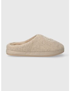 Pantofle Tommy Hilfiger TH EMBLEM FELT SLIPPER béžová barva, FW0FW07433