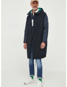 Kabát s příměsí vlny Armani Exchange tmavomodrá barva, přechodný