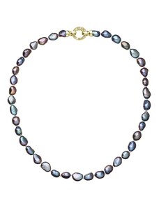 Evolution Group Perlový náhrdelník z pravých říčních perel modrý 22027.3 peacock Au plating