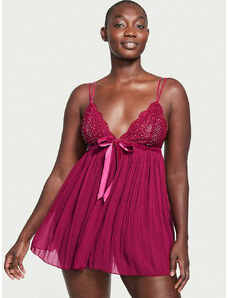 Victoria's Secret Set košilka + kalhotky Very Sexy Pleated Embellished Babydoll Claret Red