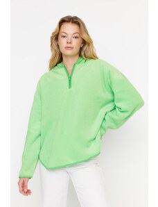 Trendyol Green Thick Fleece Hooded and Zippered Oversized/Wide Knit Sweatshirt