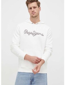 Bavlněná mikina Pepe Jeans Ryan pánská, bílá barva, s kapucí, s aplikací