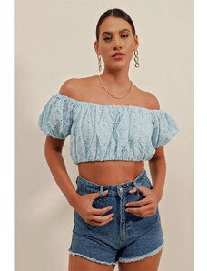 Bigdart 0481 Scalloped Strapless Blouse - Blue