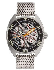 Ocean Crawler Watches Stříbrné pánské hodinky Oceancrawler Watches s ocelovým páskem Core Diver Fordite Type B - Mesh Automatic 44MM