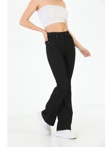 BİKELİFE Dámské černé rozšířené kalhoty s dlouhými nohavicemi Flexible Lycra