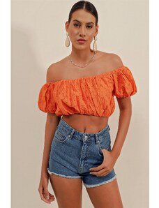 Bigdart 0481 Scalloped Strapless Blouse - Orange