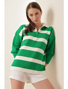 Bigdart 4512 Striped Oversize Sweater - Green