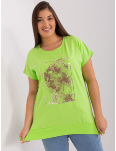 Fashionhunters Světle zelená bavlněná halenka větší velikosti s krátkým rukávem