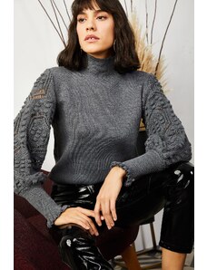 Olalook Dámský kouřový rukáv Detailní měkký texturovaný pletený svetr