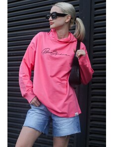Madmext Women's Pink Embroidered Hoodie Sweatshirt