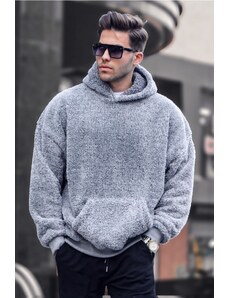 Madmext Gray Men's Plush Hoodie Sweatshirt 6050