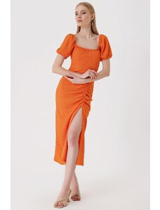 Bigdart 2396 Slit Knitted Summer Dress - Orange